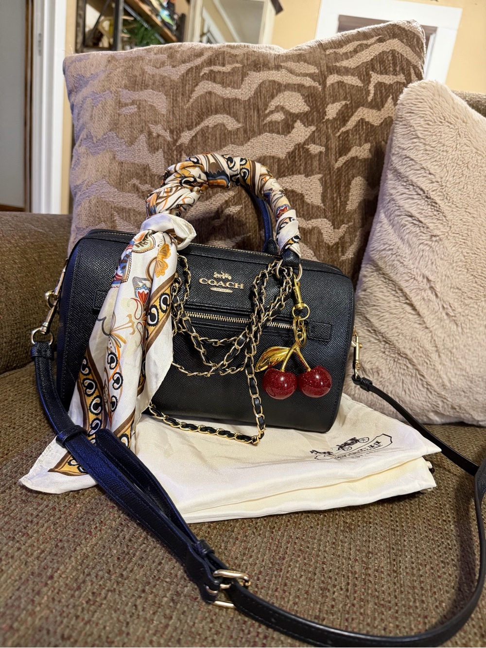 Coach Black Leather Crossbody Satchel with Gold Hardware